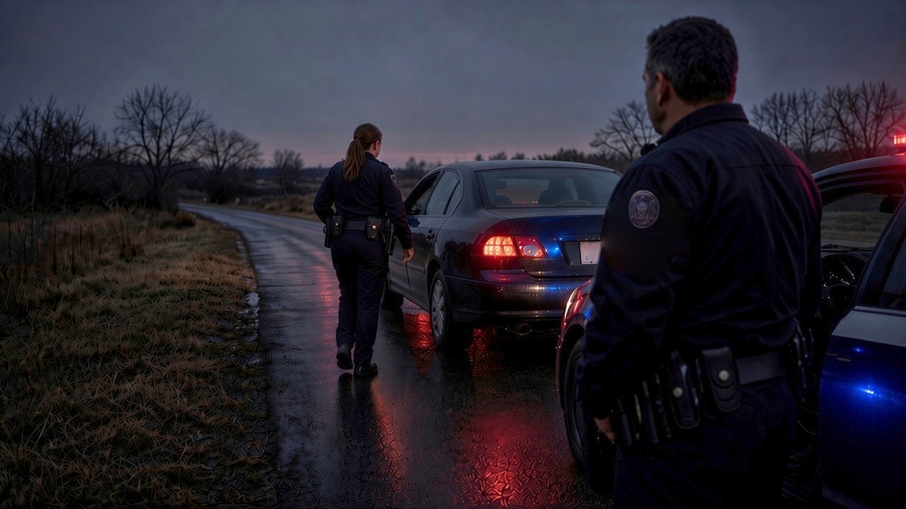 Two officers conducting a traffic stop during field training